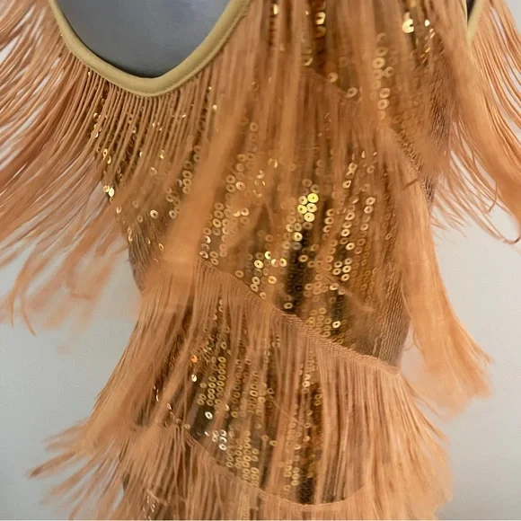 Anna Kaci Elegant Gold Fringe Dress size L - Picture 2 of 6